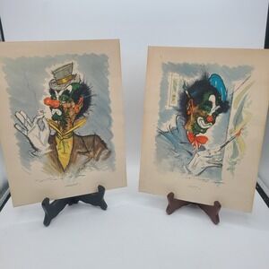 Clown Prints 1960 Donald Art Co Set Of 2 Arty Snooty 9x12 Unframed
